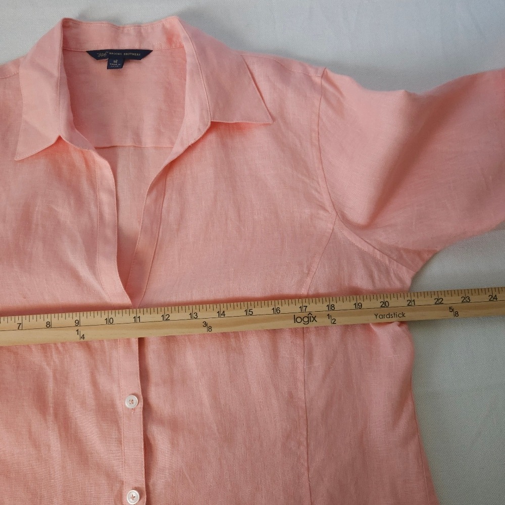 Brooks Brothers 346 Womens Linen Button Down Shirt Coral Peach Long Sleeve 14 - Picture 8 of 9